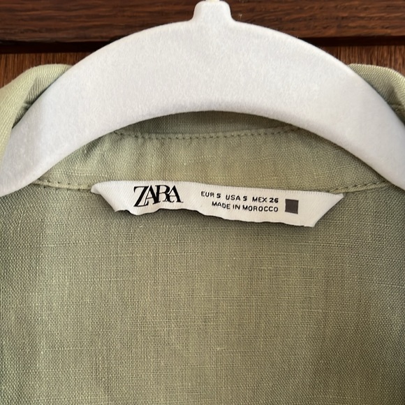 Zara Green Sage Green Linen Belt Wrap Dress Sz S - Picture 2 of 5